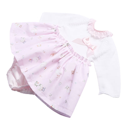 White and Pink Duck Print Baby Dress and Pants Set