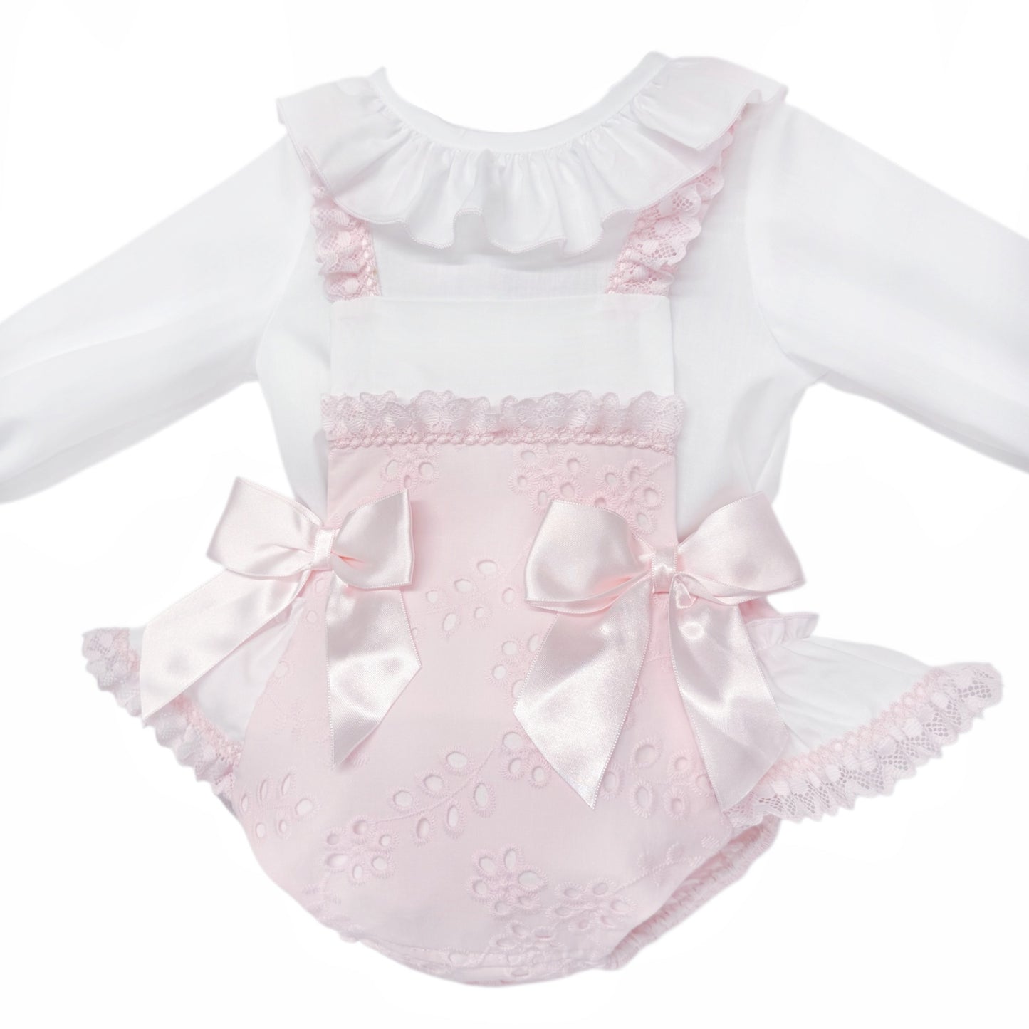 Baby Girls Pink Broderie Romper and White Shirt Set