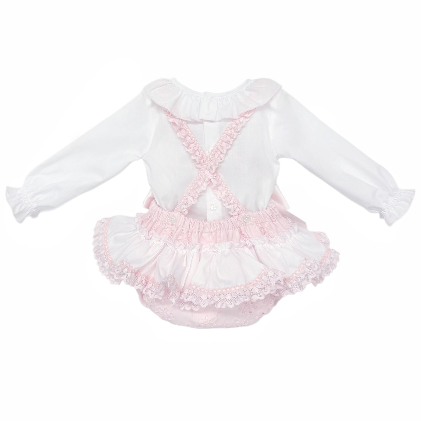Baby Girls Pink Broderie Romper and White Shirt Set