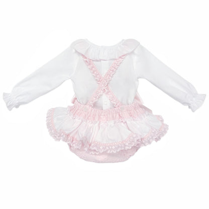 Baby Girls Pink Broderie Romper and White Shirt Set