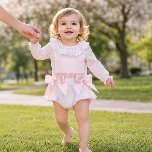 Baby Girls Pink Cloud & Star Romper and Blouse Set