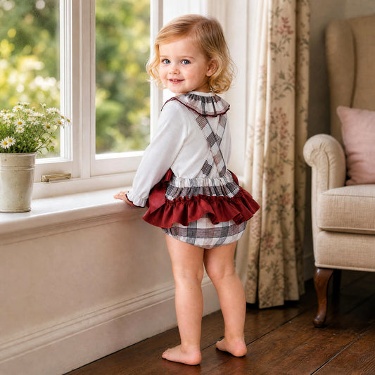 Baby Girls Red Tartan Bow Romper & Blouse Set
