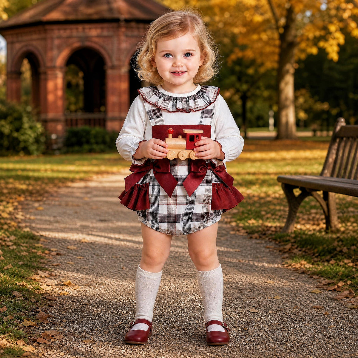 Baby Girls Red Tartan Bow Romper & Blouse Set