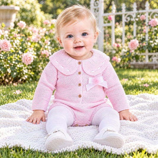 Pink Ribbon Collar Knitted Baby Romper