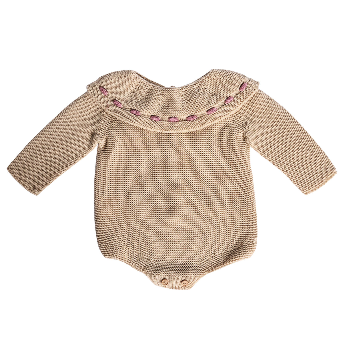 Camel Ribbon Collar Baby Romper with Pink Bow