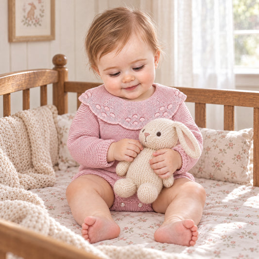 Baby Girls Pink Knit Romper with Scalloped Collar