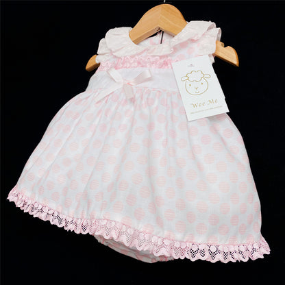 Baby Girls Pink Polka Dot Dress & Bloomer Shorts Set With Bow