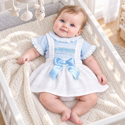Baby Girls Blue Checked Pinafore Dress With Blue Shirt