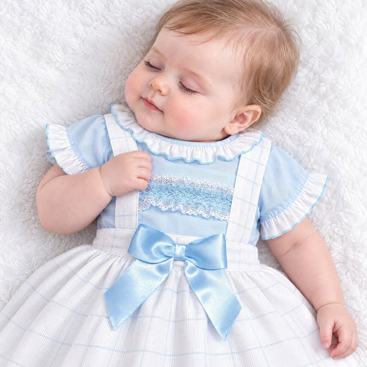 Baby Girls Blue Checked Pinafore Dress With Blue Shirt