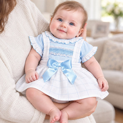 Baby Girls Blue Checked Pinafore Dress With Blue Shirt