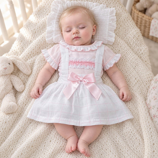 Baby Girls Pink Checked Pinafore Dress with Shirt