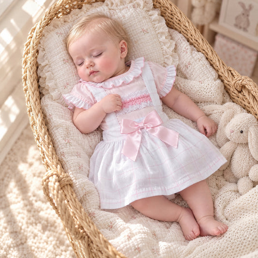 Baby Girls Pink Checked Pinafore Dress with Shirt