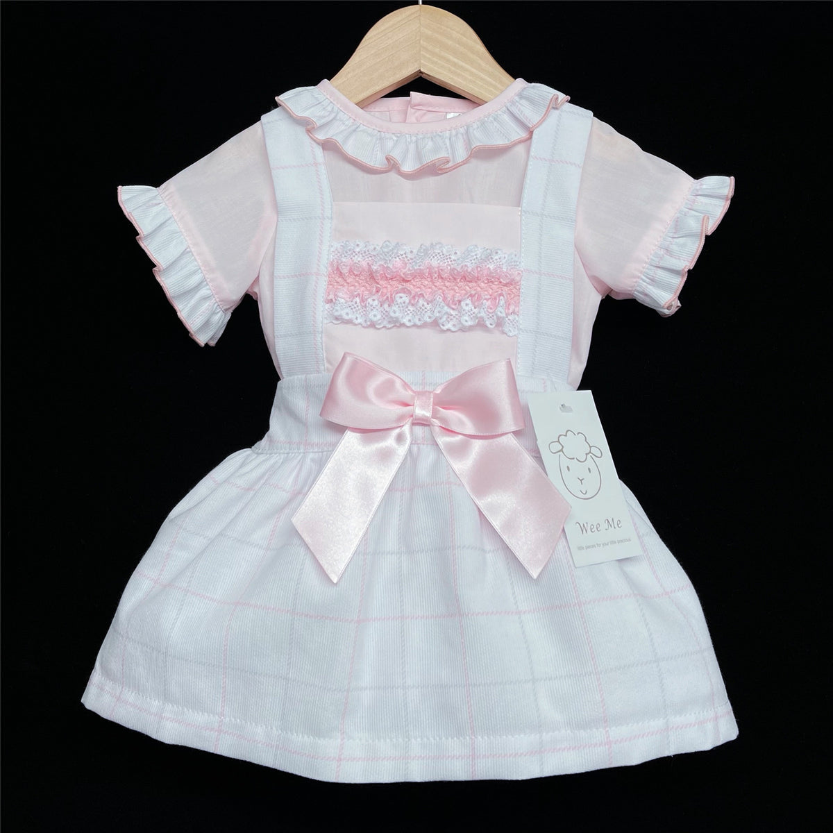 Baby Girls Pink Checked Pinafore Dress with Shirt