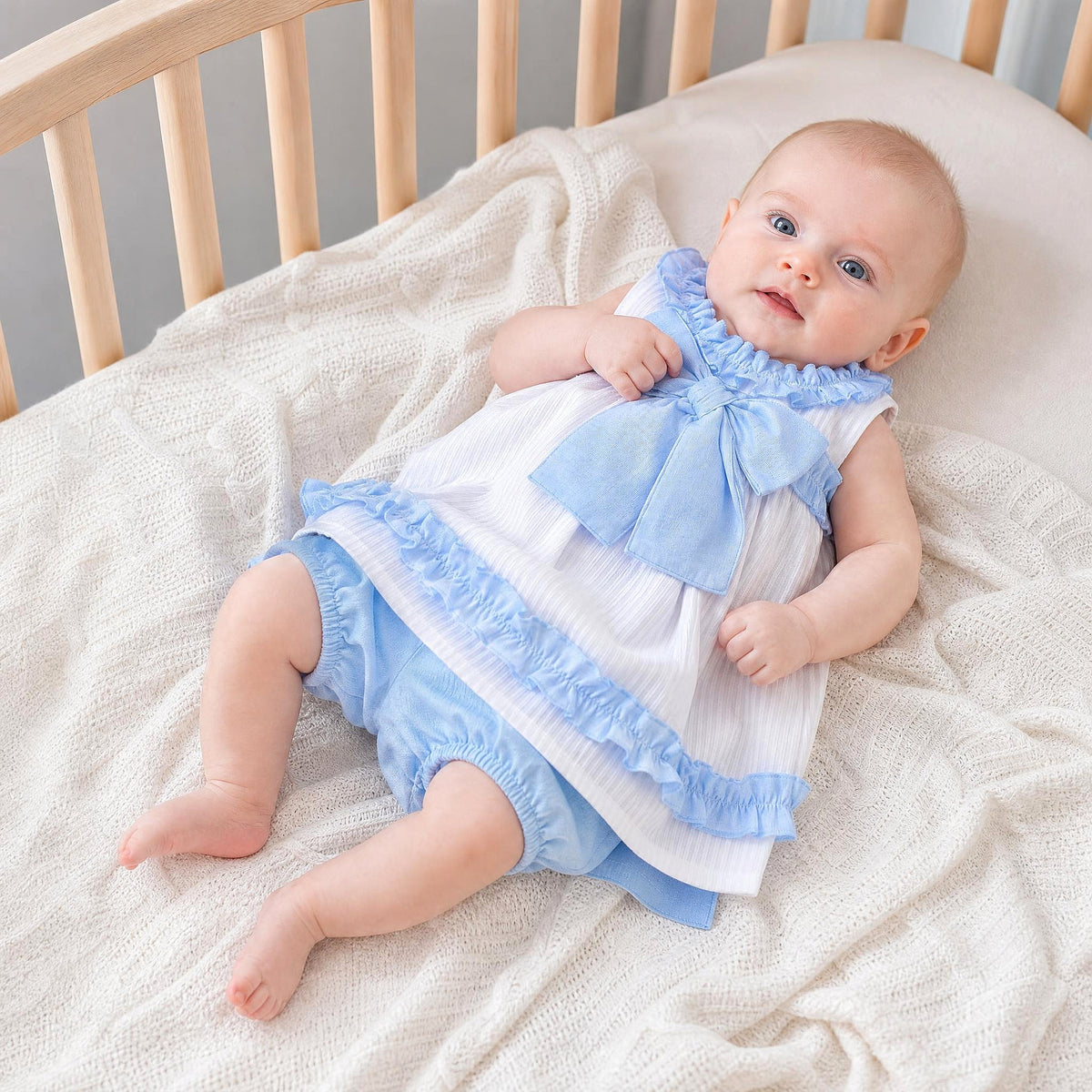 Baby Girls Blue Striped A-Line Dress Set