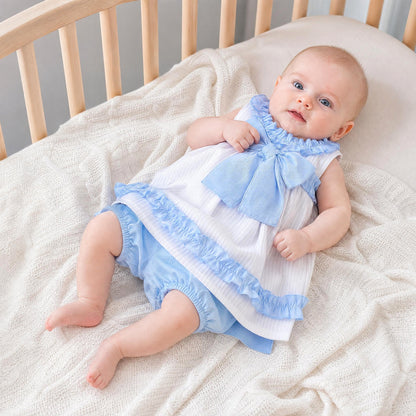 Baby Girls Blue Striped A-Line Dress Set