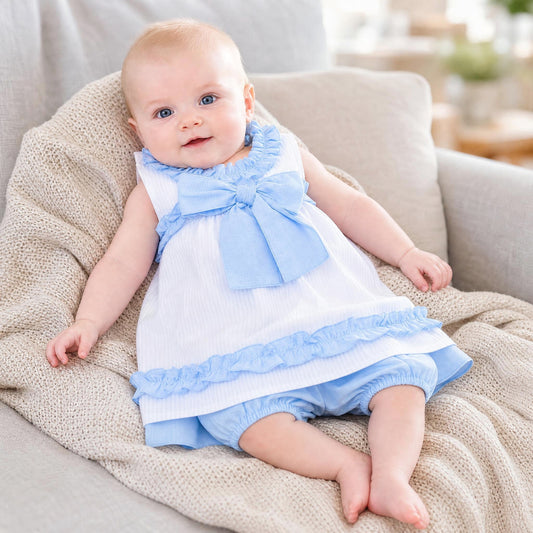Baby Girls Blue Striped A-Line Dress Set