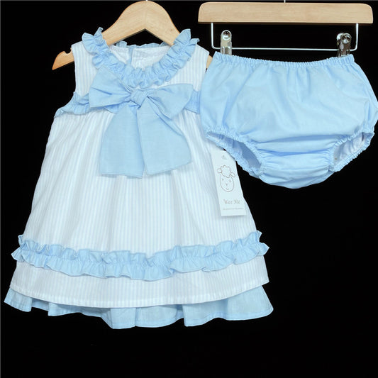 Baby Girls Blue Striped A-Line Dress Set