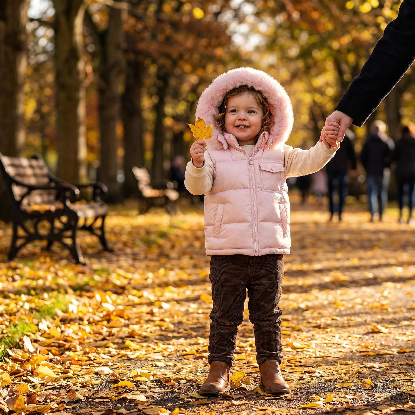 Baby Girls Pink Puffer Gilet With Faux Fur Hood