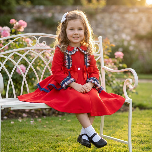 Baby Girls Red & Navy Checked Waffle Frill Jacket