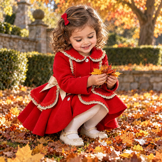 Baby Girls Puff Ball Wool Coat With Camel Bows