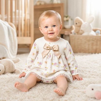 Baby Girls Cream Floral Smocked Dress With Pants