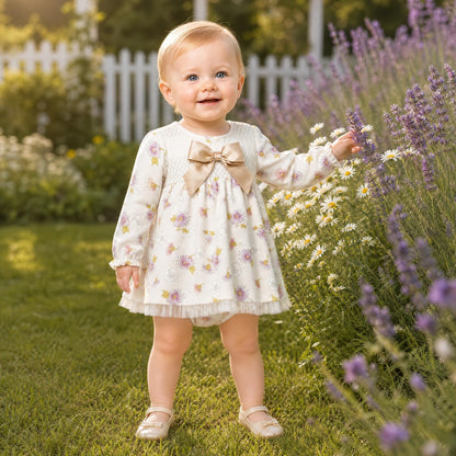 Baby Girls Cream Floral Smocked Dress With Pants