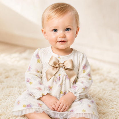 Baby Girls Cream Floral Smocked Dress With Pants