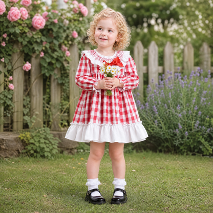 Baby Girls Red Checked Smock Collar Dress With Pants