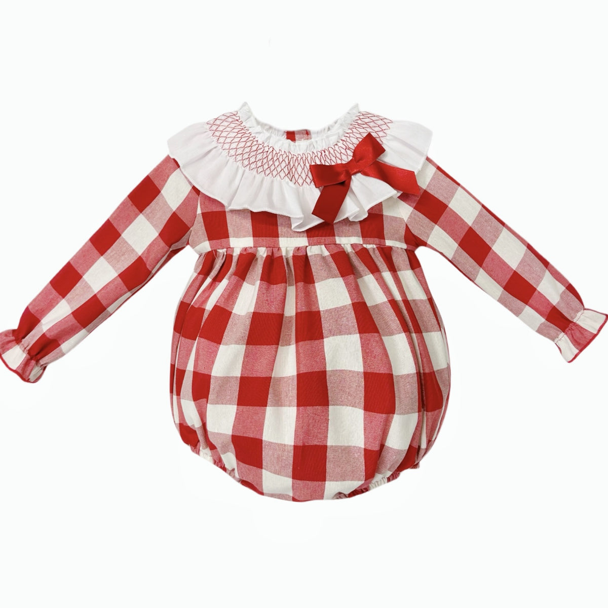 Baby Girls Red Check Smocked-Collar Romper