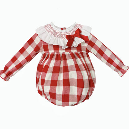 Baby Girls Red Check Smocked-Collar Romper