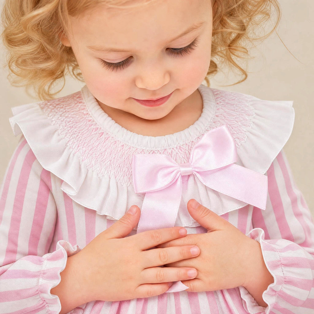 Baby Girls Pink Stripe Smocked Puff Sleeve Dress & Pants