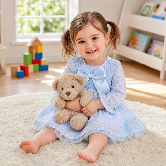Baby Girls Blue Floral Smocked Dress With Pants