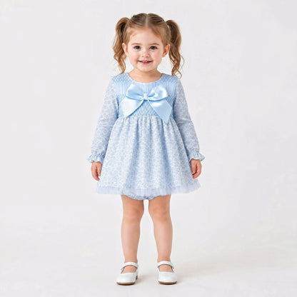 Baby Girls Blue Floral Smocked Dress With Pants