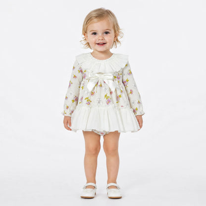 Baby Girls Cream Floral Collar Dress & Pants Set