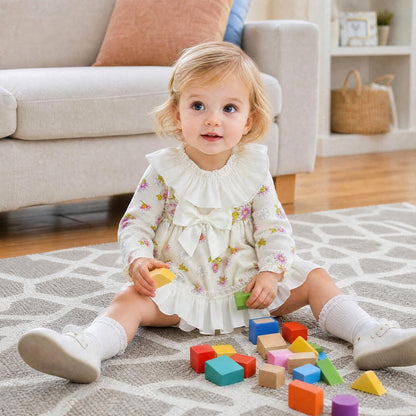 Baby Girls Cream Floral Collar Dress & Pants Set