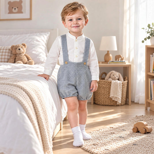 Baby Boys Grey Strap Shorts With Shirt