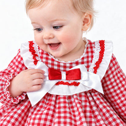 Baby Girls Red Red Checked Puff Dress With Pants