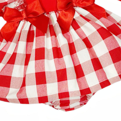 Baby Girls Red Checked Puff Dress & Bloomers