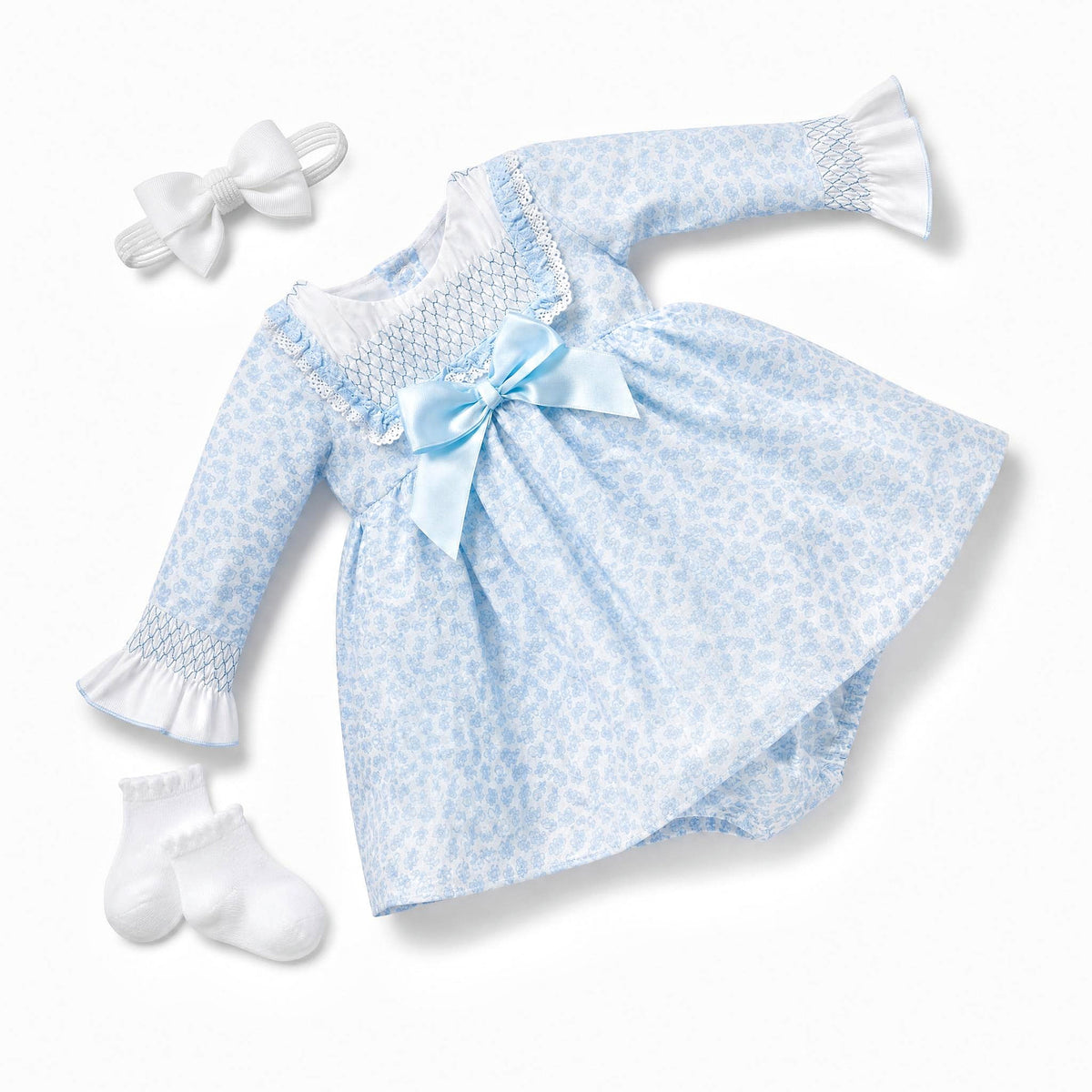 Blue Floral Puff Ball Dress With Pants