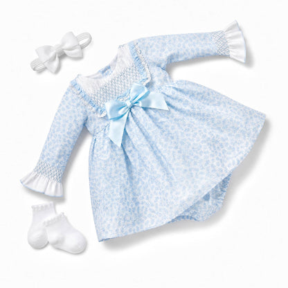 Blue Floral Puff Ball Dress With Pants