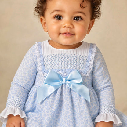 Blue Floral Puff Ball Dress With Pants