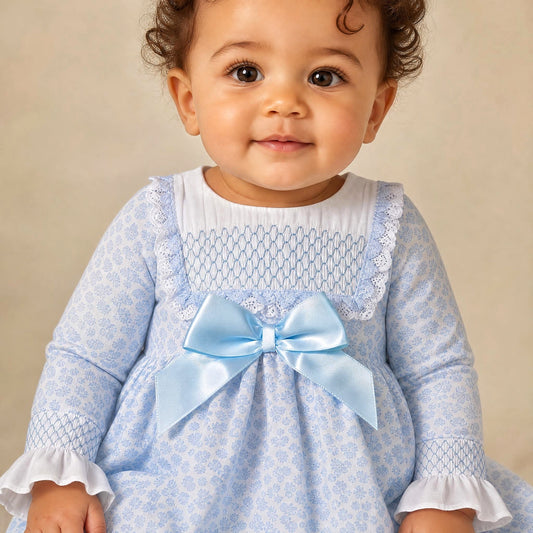 Blue Floral Puff Ball Dress With Pants