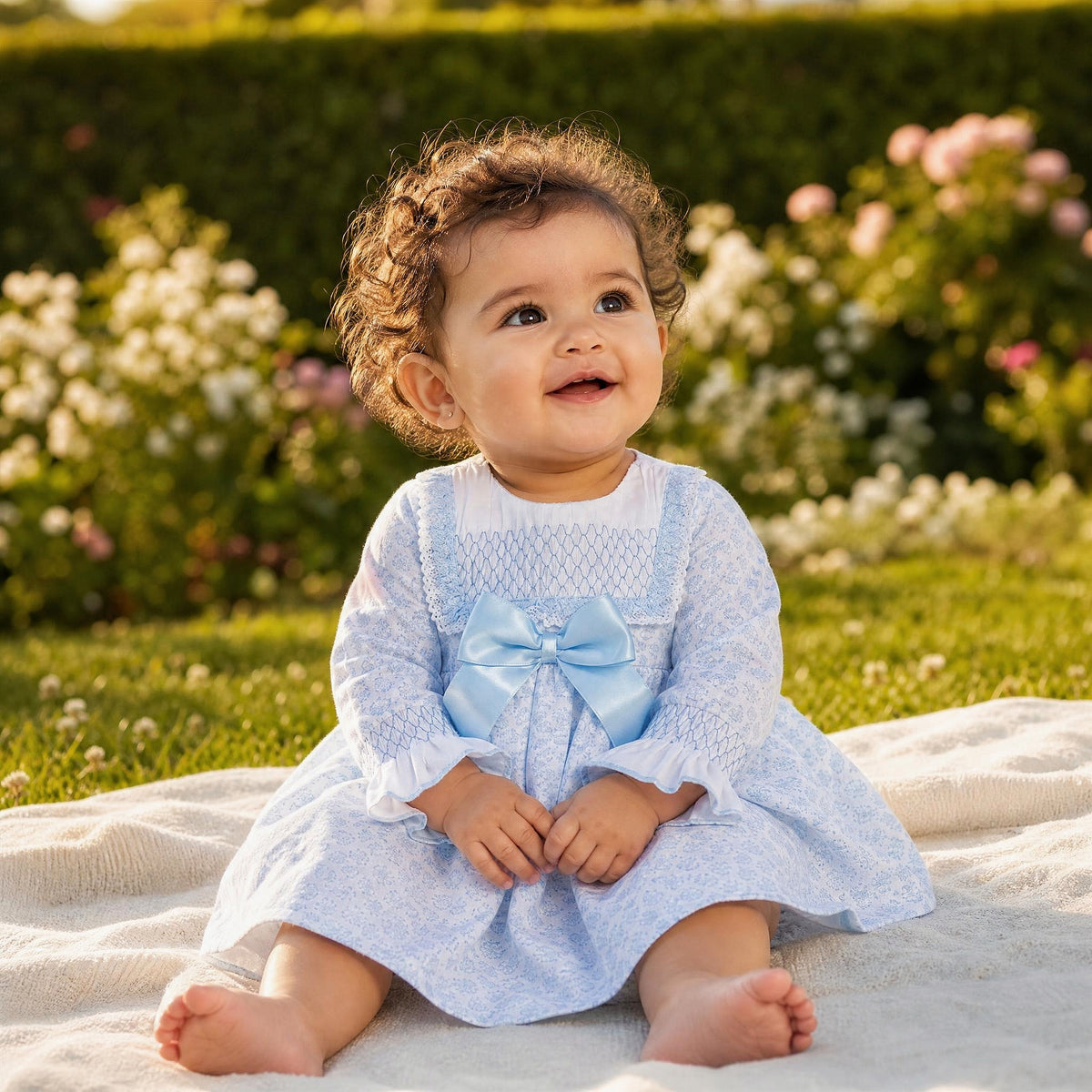 Blue Floral Puff Ball Dress With Pants