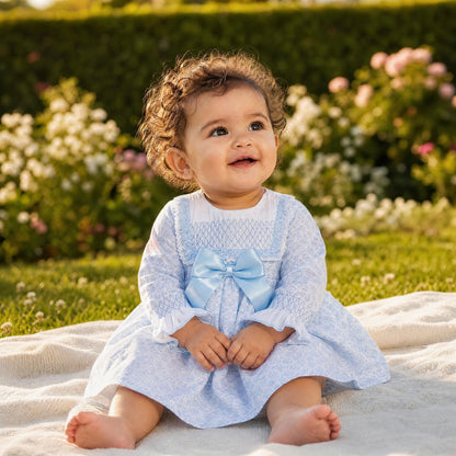 Blue Floral Puff Ball Dress With Pants