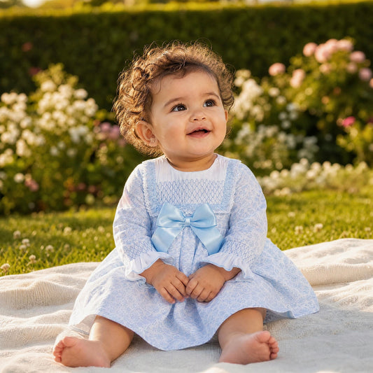 Blue Floral Puff Ball Dress With Pants