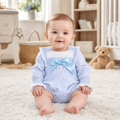 Baby Girls Blue Floral Smocked Romper