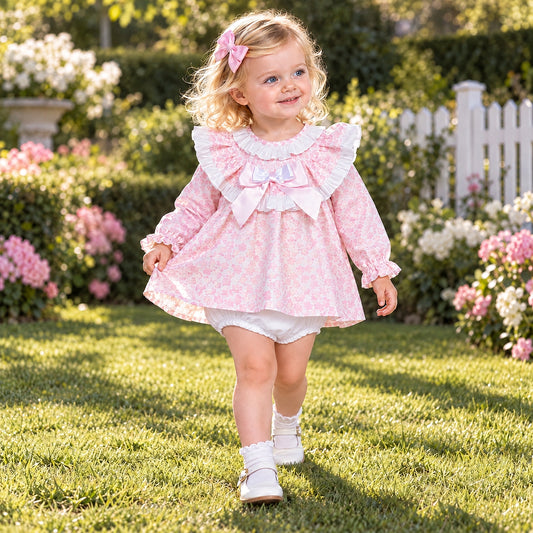Baby Girls Pink Floral Large Collar Dress & Pants