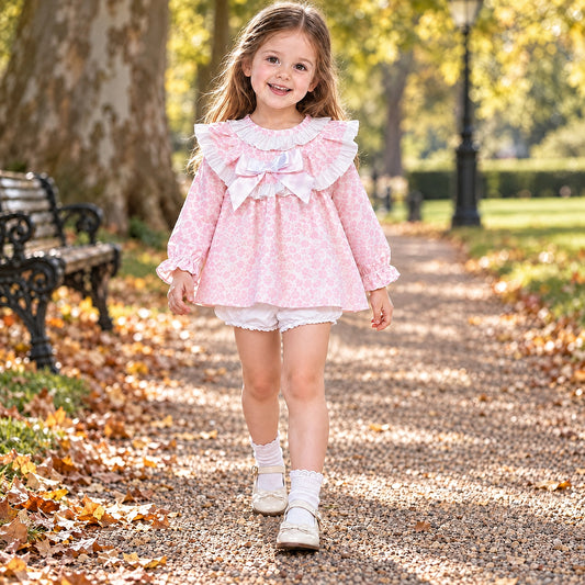 Baby Girls Pink Floral Large Collar Dress & Pants
