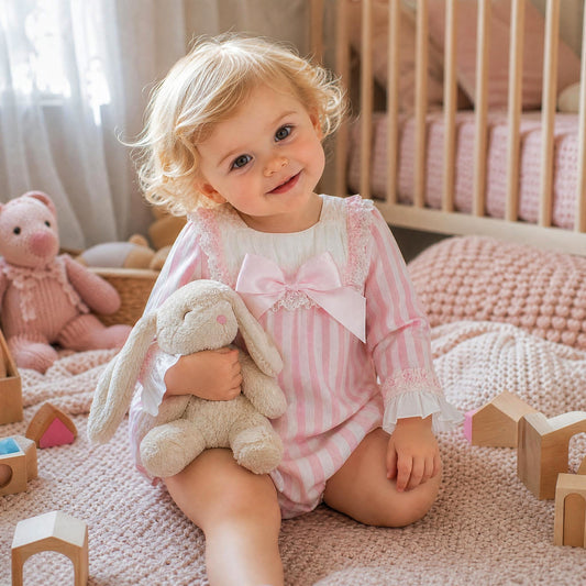 Baby Girls Pink Stripe Smocked Romper