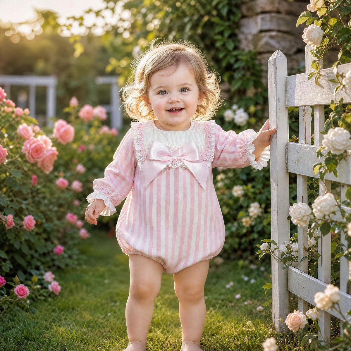 Baby Girls Pink Stripe Smocked Romper